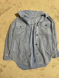 Free People Light Blue Fleece Shirt Jacket