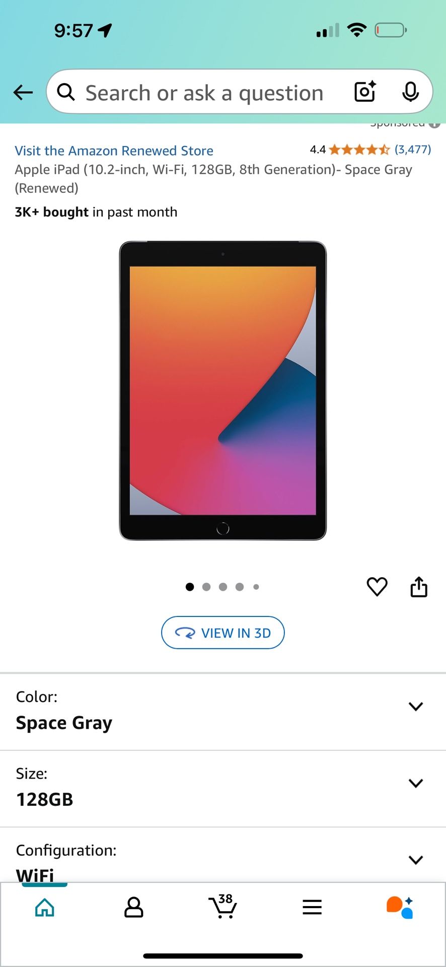Apple iPad (10.2-inch, Wi-Fi, 128GB, 8th Generation) - Space Gray