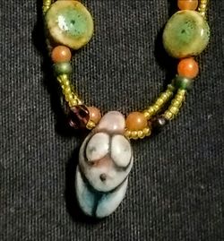 Vintage Artisan Mixed Media Studio Necklace Ceramic Face Non-magnetic Boho