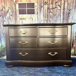Refinished Five Drawer Custom Marble Topped Dresser