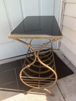 Mid Century Modern Regency Magazine Rack Lyre Table