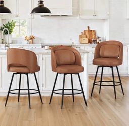 4X Brown 26” swivel faux leather barstools