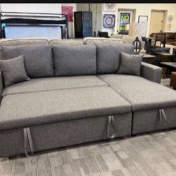 Grey Sectional Sofa Pull - Out Bed With Storage 