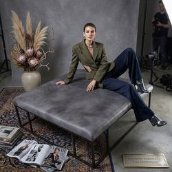 Large Leather Ottoman / Coffee Table – Modern Designer Style