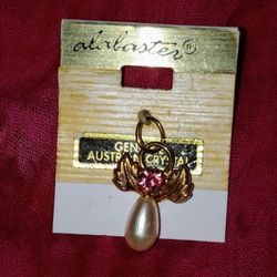 Vintage Genuine Austrian Crystal Guardian Angel Wings Faux Pearl Charm