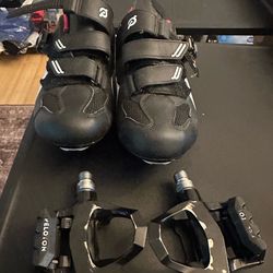 Pelton shoes and bike pedals.