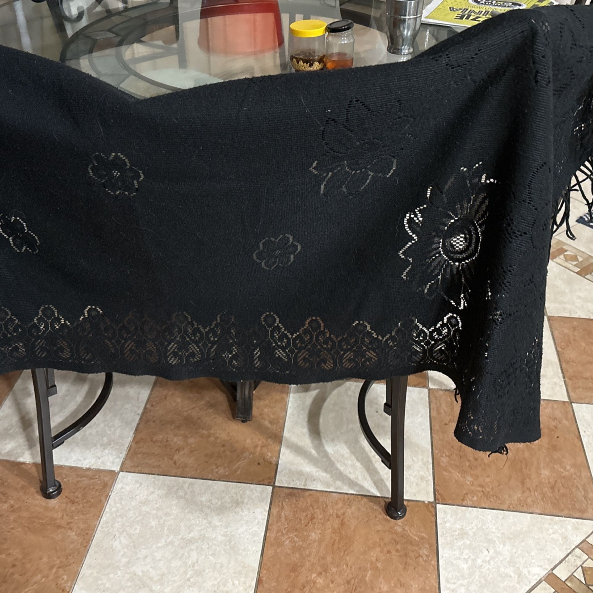 Black Shawl With Design In It.