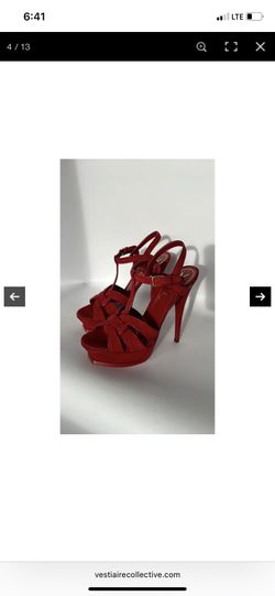 Saint Laurent Tribute Size 38 Red Leather Platform Ankle Strap Sandals