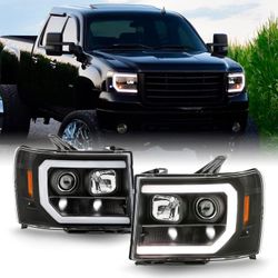 Headlights - Fits 2007-2013 GMC Sierra 1(contact info removed)HD 3500HD LED [C-Tube] Projector Headlights [Black Edition] Pair Driver + Passenger  