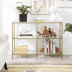   39.4 Inch Console Table with 3 Shelves, Sofa Tables, Modern Entryway Table, Metal Frame, Tempered Glass Shelf, Entryway Living Room Bedroo