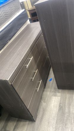 Dark Brown Dresser with Silver Bar Handles