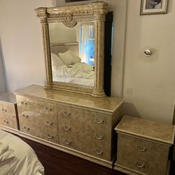 Mirror Dresser With Two Night Stands 