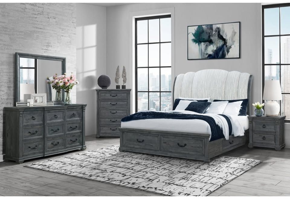 Rustic natural wood 6 pc bedroom set w/3 storage drawers blends style and functionality