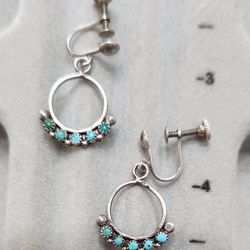 Genuine Silver And Turquoise Earrings 