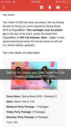 Papas and beer ticket March 16th and 17th