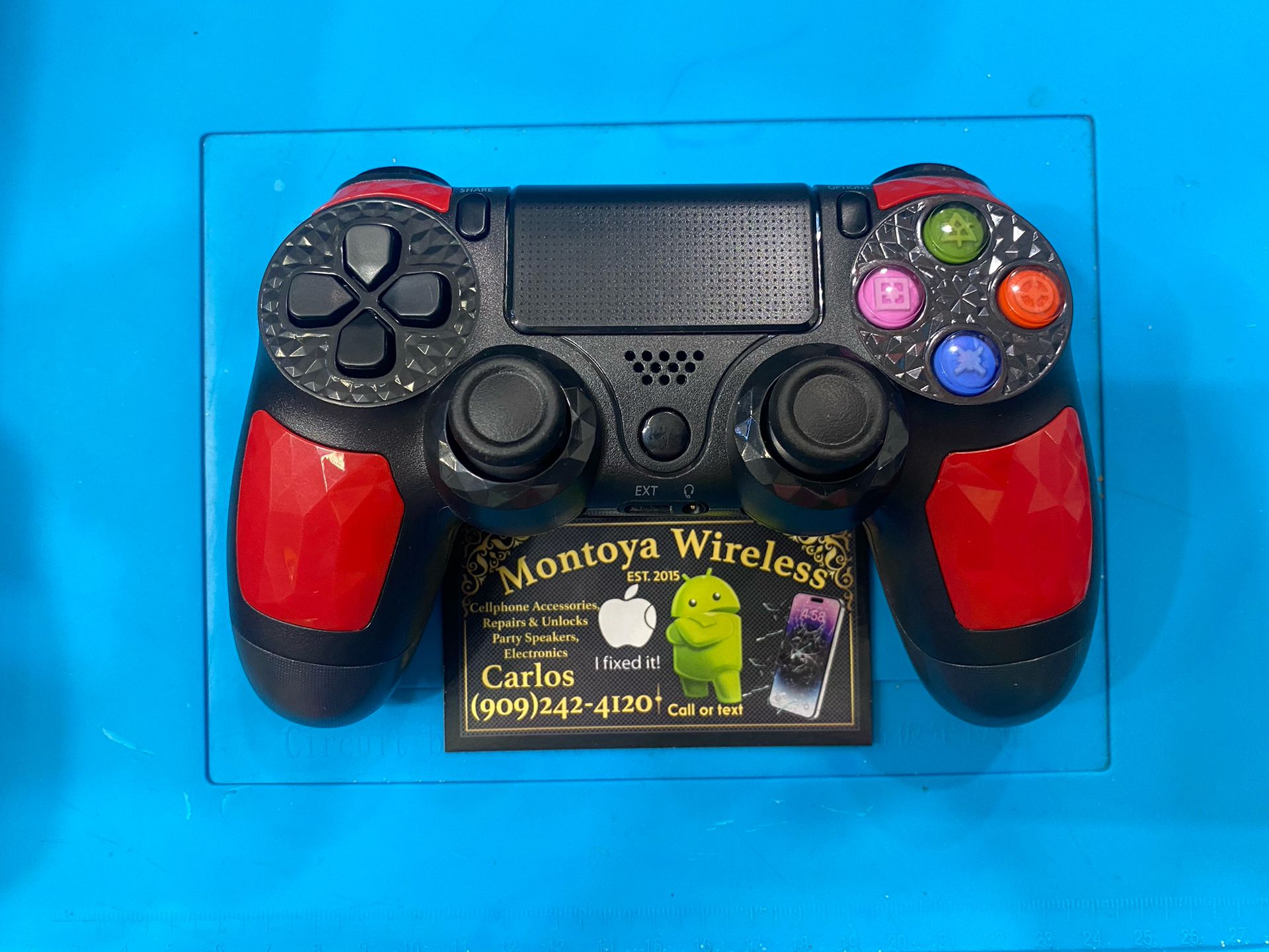 Black With Red Jewled PS4 Controller 