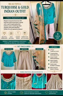 Beautiful Turquoise Indian 3-Piece Suit