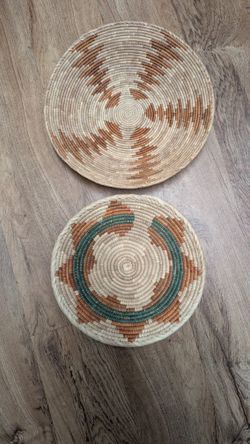 Two Boho Vintage Coiled Wall/Decorative/Catch All Baskets