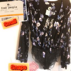Free People New Lacey bottom Bodysuit with 2 snaps, & ties in the front blouse.