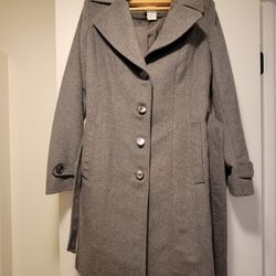Calvin Klein Women's Small Gray Belted Wool Blend Trench Coat Peacoat