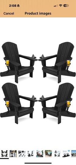 New in box SERWALL HDPE Folding Adirondack Chair with Dual Cup Holder - Composite Adirondack Chair Set of 4- Black, A041-045