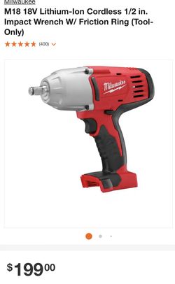 Milwaukee M18 1/2 Impact Wrench/ Friction Ring (tool Only)