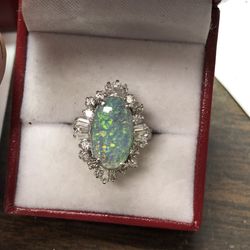 14k White Gold Black Opal Ring 5 1/2