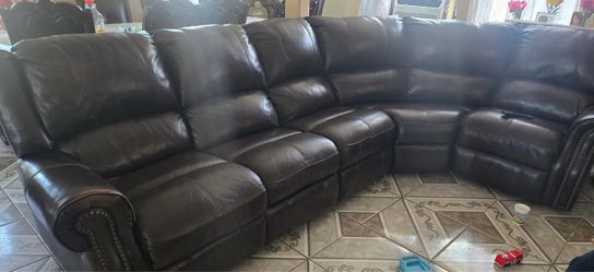 Dark Brown Leather Sectional Recliner Sofa