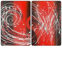 Black White Red Abstract Wall Art Decor Modern Wall Art Minimalist Canvas Set 