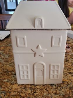 9.5" White Ceramic House Cookie Jar