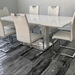 White Table Set 6 Chairs New Design Modern Dining Set