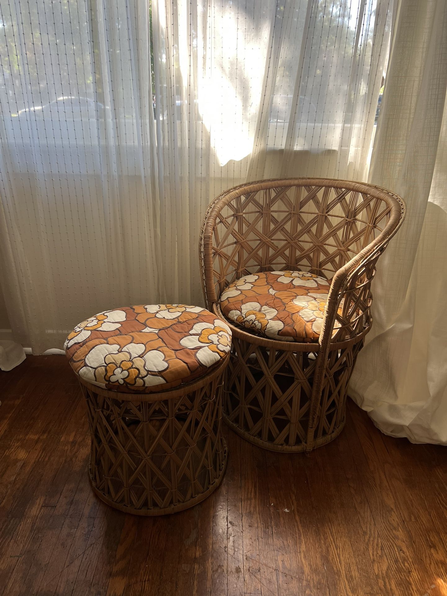 Vintage Wicker Chair And Ottoman