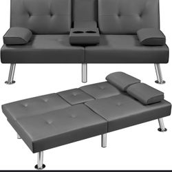 Convertible futon sofa bed gray