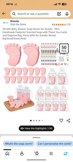 Baby Shower Party Favors - Includes Soap, Organza Bag, and Thank You Cards
