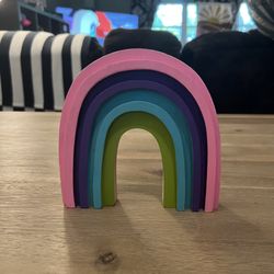 Hand-painted Wooden Rainbow Tabletop or Wall Hanging Home Decor 6”x6”