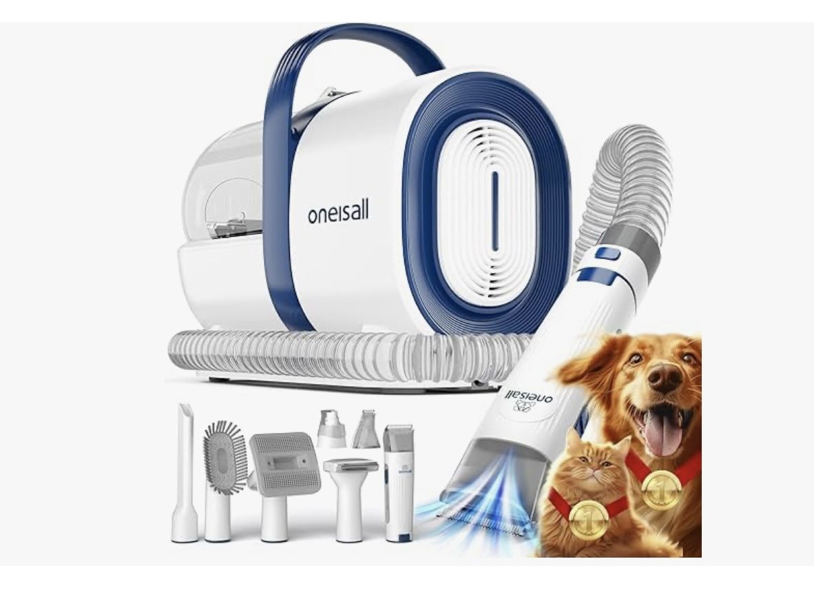 oneisall Dog Grooming Vacuum, Pet Grooming Vacuum with Clipper Nail Grinder, 1.5L Dust Cup Dog deshedding Vacuum