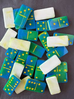 Blue and green shimmery dominoes