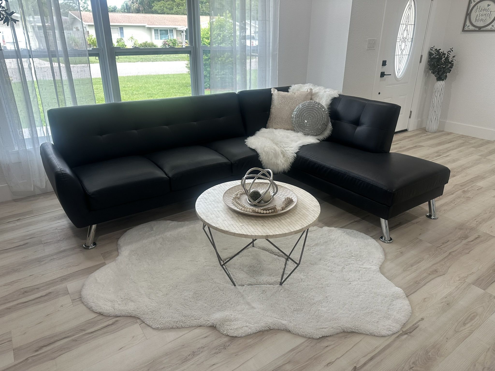 Black Couch/Sectional and  Ottoman