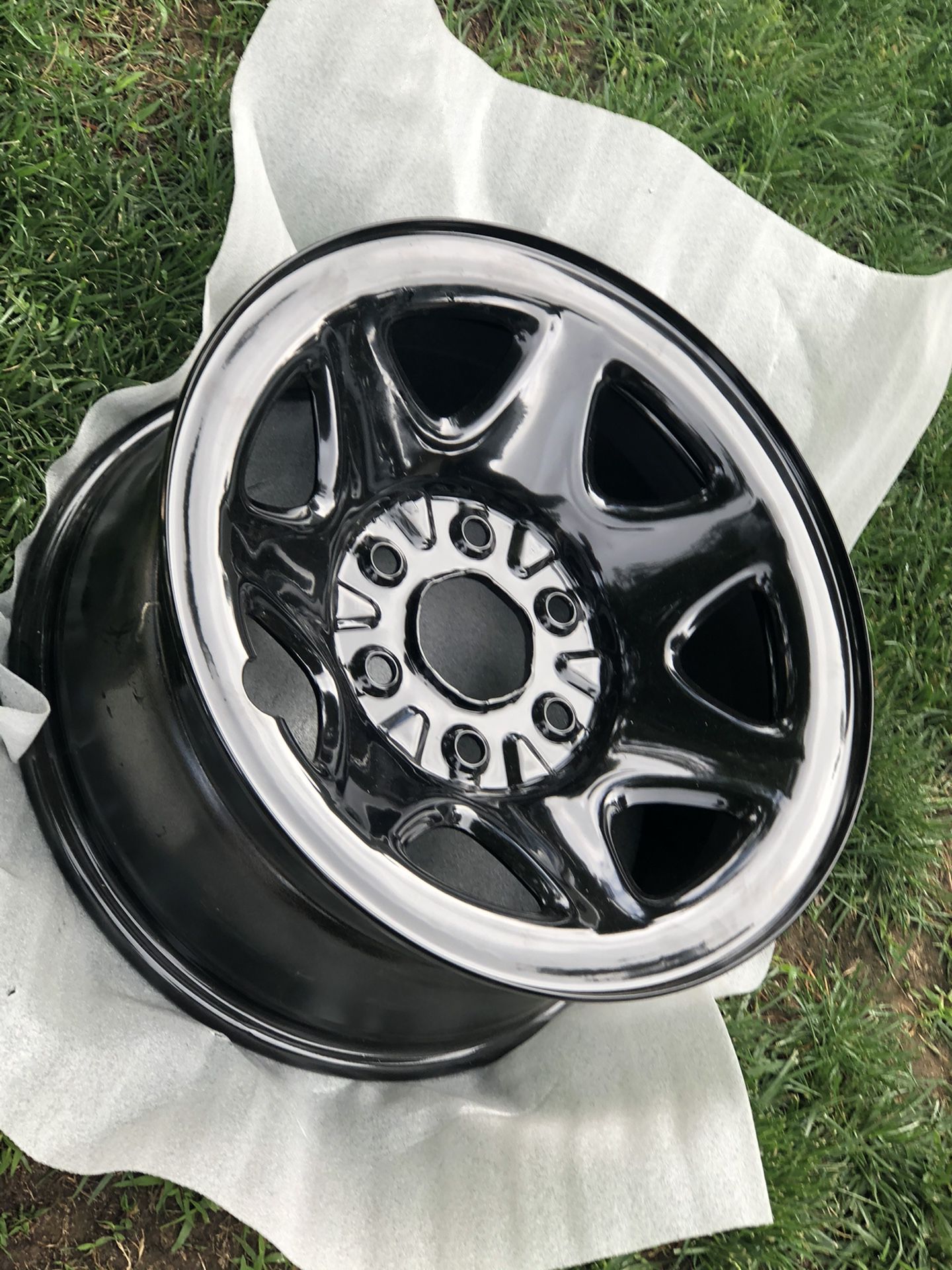 Stock 2019 Silverado 17 inch wheels powder coated black 100 miles on truck and never used after that