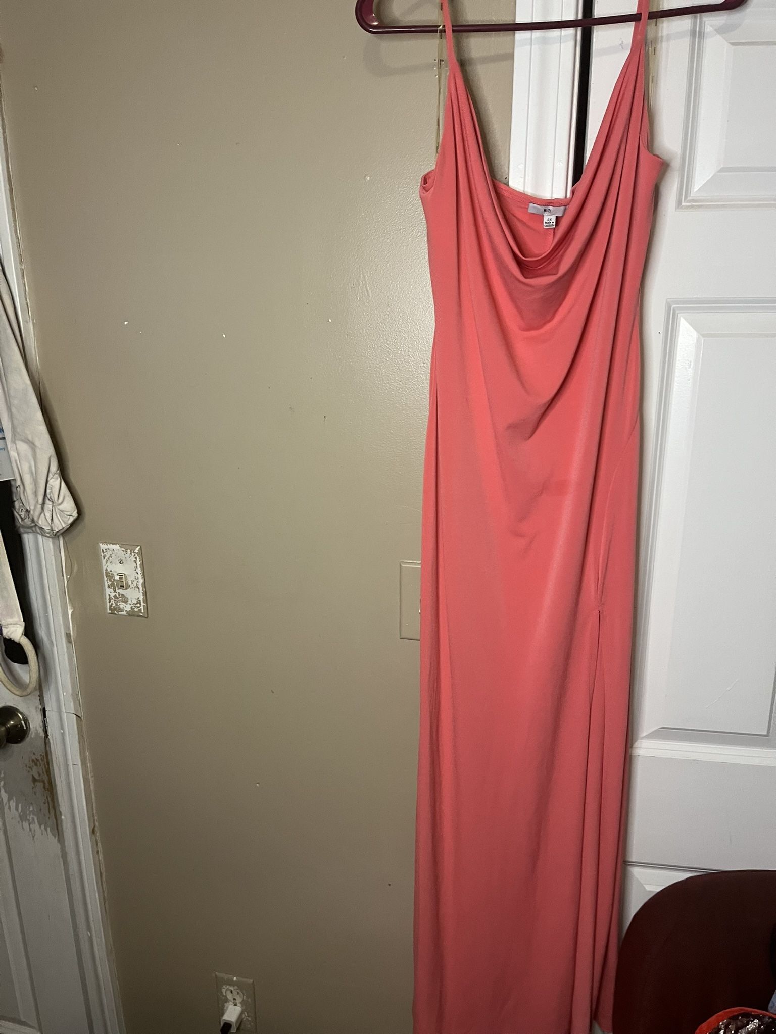 Coral Spaghetti Strap  Midi Dress