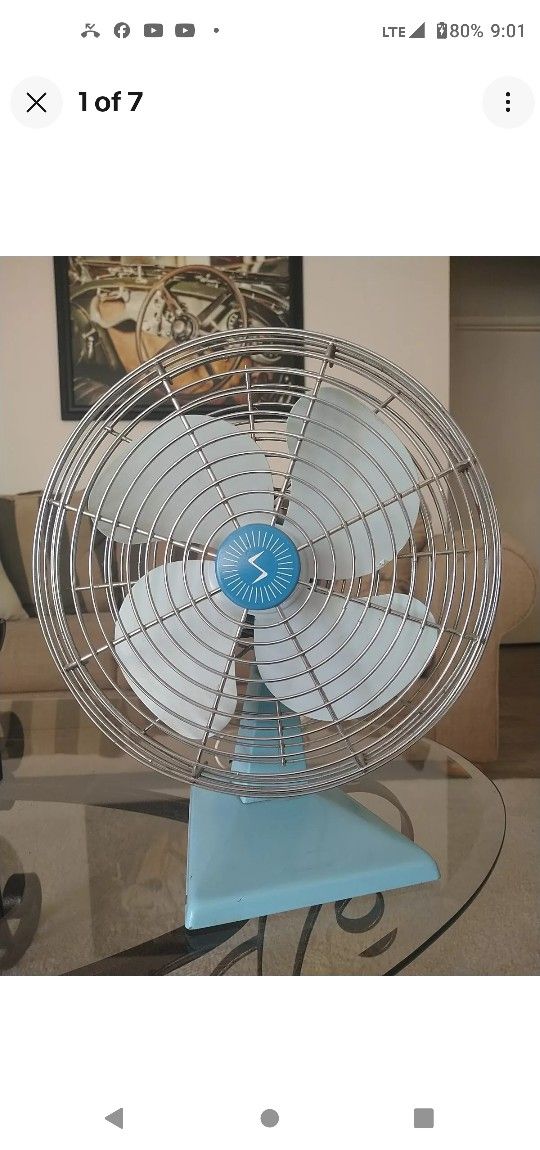 Vintage Mid Century 50's Superior Electric Robin Egg Aqua Blue Metal Fan Works Well