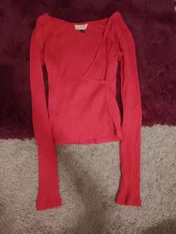 Red ribbed longsleeve top women's S