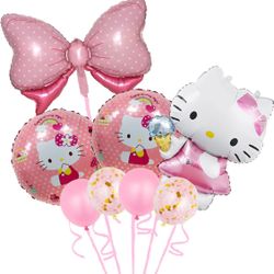 8pcs Hello Kitt Party Decoration Balloon Aluminum Film Material Double Sided Balloons,Anime Theme Party Supplies,Kawaii Birthday Party Ballons (HE-03