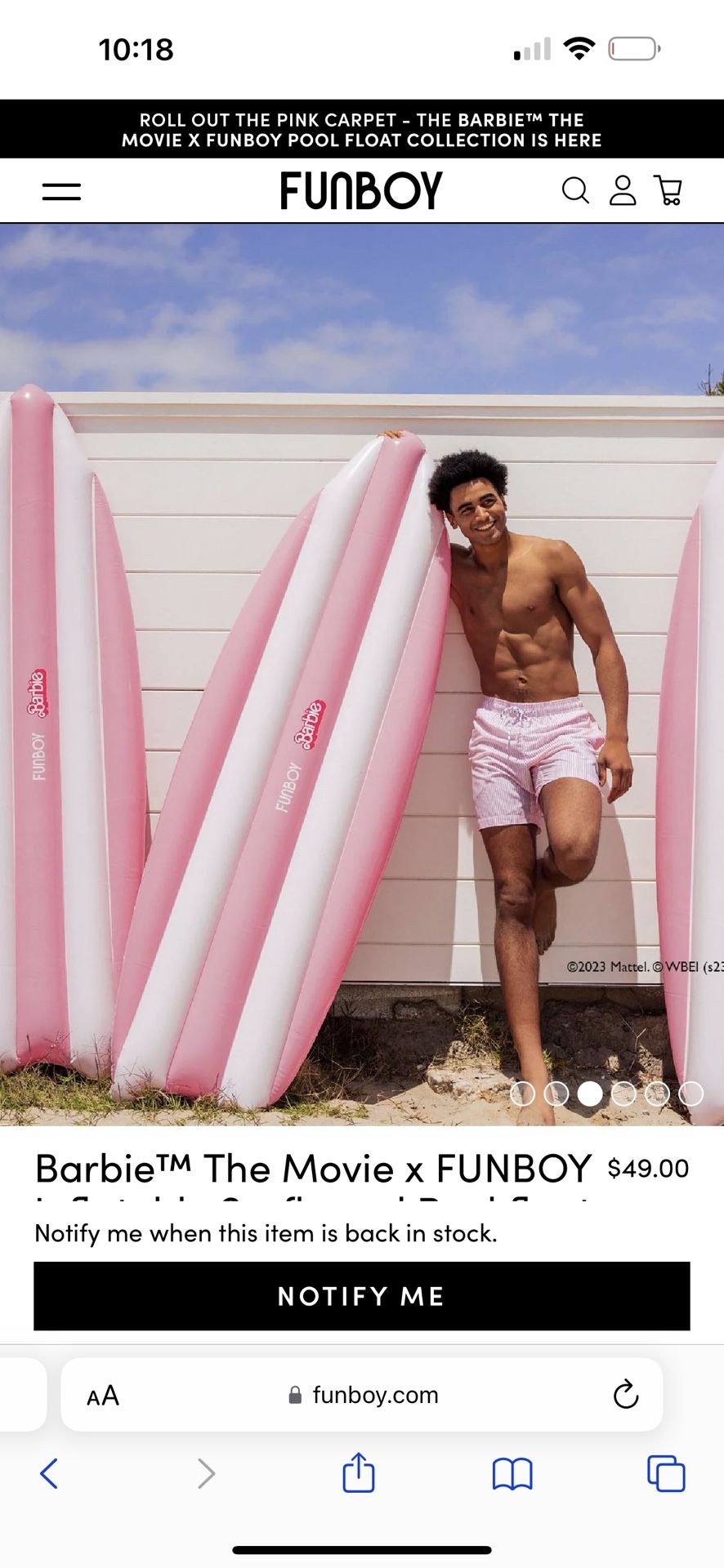 Funboy BARBIE Inflatable Surfboard Float SOLD OUT EVERYWHERE