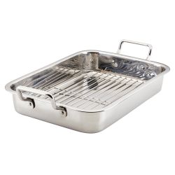 Brand New Polished Stainless Steel Roaster with Rack, 17" x 12.25"