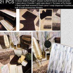  Ultimate Gold/White & Brown Bathroom Set Bundle 