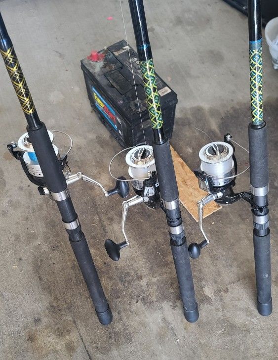 3 Matching Fishing Poles & Reels