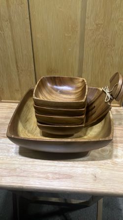 Crate & Barrel 7-Piece Acacia Wood Square Salad Set