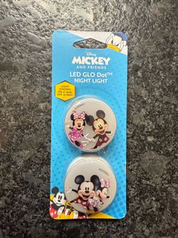 New Disney Mickey Minnie LED GLO Dot Night Light 2-PACK