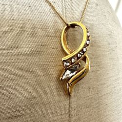 Premier Designs Gold Tone Rhinestone Marquis Pendant Necklace  